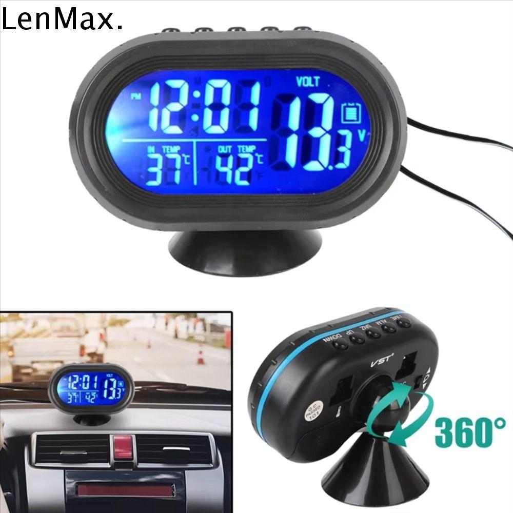 LENMAX. Hiển thị nhiệt độ kép Nhiệt kế ô tô kỹ thuật số 12V-24V Cảnh báo đóng băng Vôn kế nhiệt kế ô tô Điện tử Đèn nền Máy đo điện áp ắc quy ô tô Phụ kiện nội thất