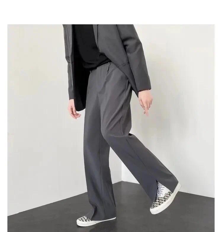 Summer New Men's Suit Pants Korean Style Streetwear Fashion Slim Fit Casual Pants Male Personalized Slit Loose Long Pants