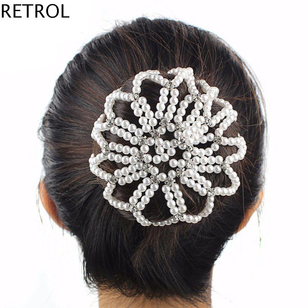 RETROL Thời trang Phụ nữ Khiêu vũ Sự thêu Balle Ngủ gật Thủ công Bún Net Tóc búi Pearl Hair Nets Mũ nón