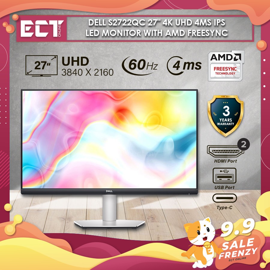 Dell Plus S2725QC S2722QC S3225QC 27" 32" 4K UHD 3840 x 2160 4MS 120Hz IPS LED Monitor with AMD FreeSync and 25W Speaker