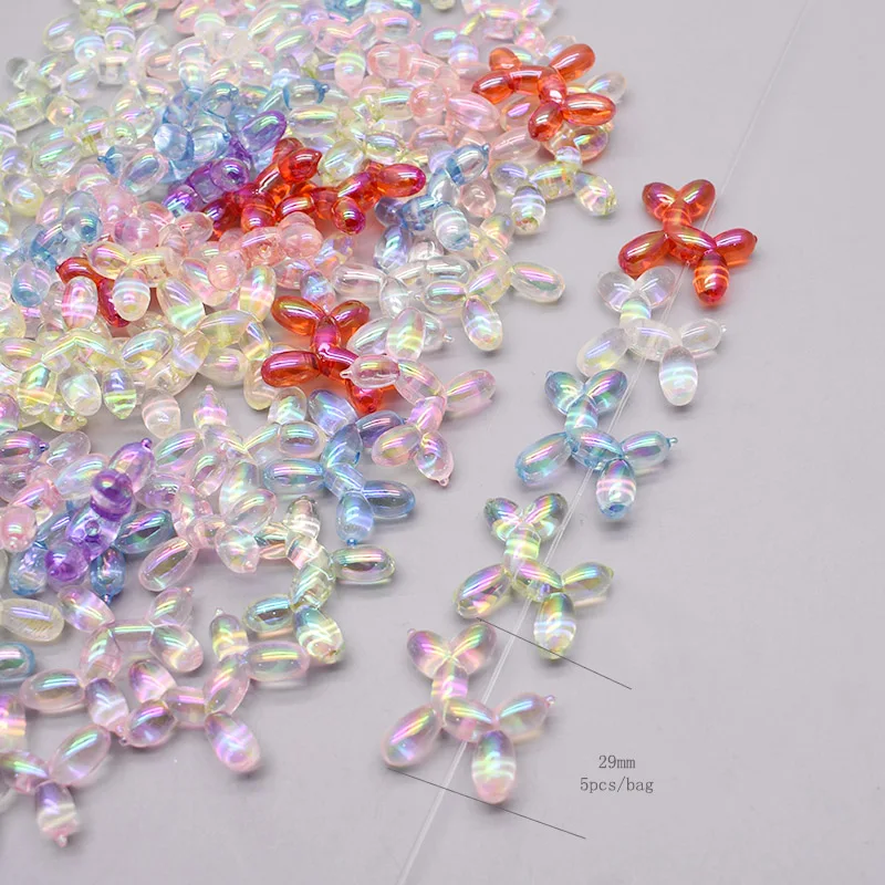 QQ 28mm 5pcs/bag Acrylic Beads Colorful Stereo Lovely Animal Balloon Dog Loose Beaded DIY Handmade DIY Bracelets Mobile phone chain