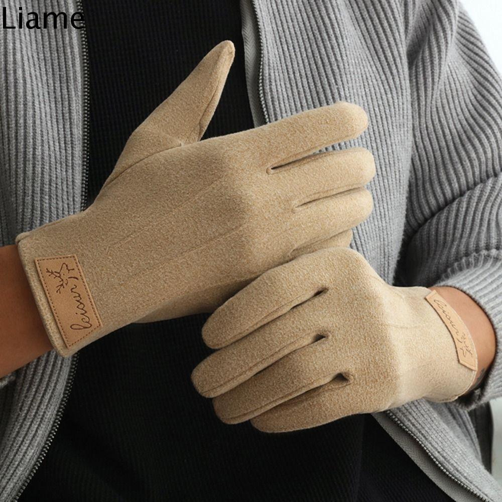 LIAME Chống gió Găng tay nhung Dày Ấm áp Găng tay ngón tay Màu trơn Màn hình cảm ứng Găng tay đi xe máy Mùa đông