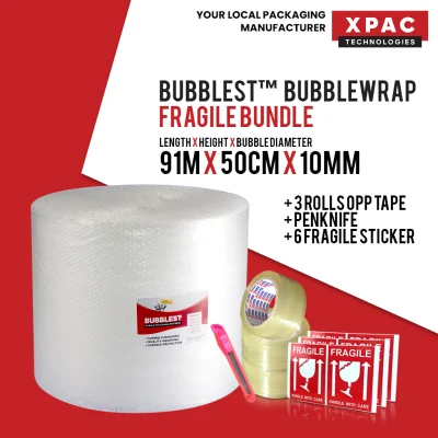 91m/20m/10m BubbLest™ [FREE PENKNIFE] Bubble Wrap + XBond™ OPP Transparent Tape + FREE Fragile Sticker Bubblewrap | Clingwrap | Plasticwrap | Cling Wrap | Plastic Wrap | Bubble Roll