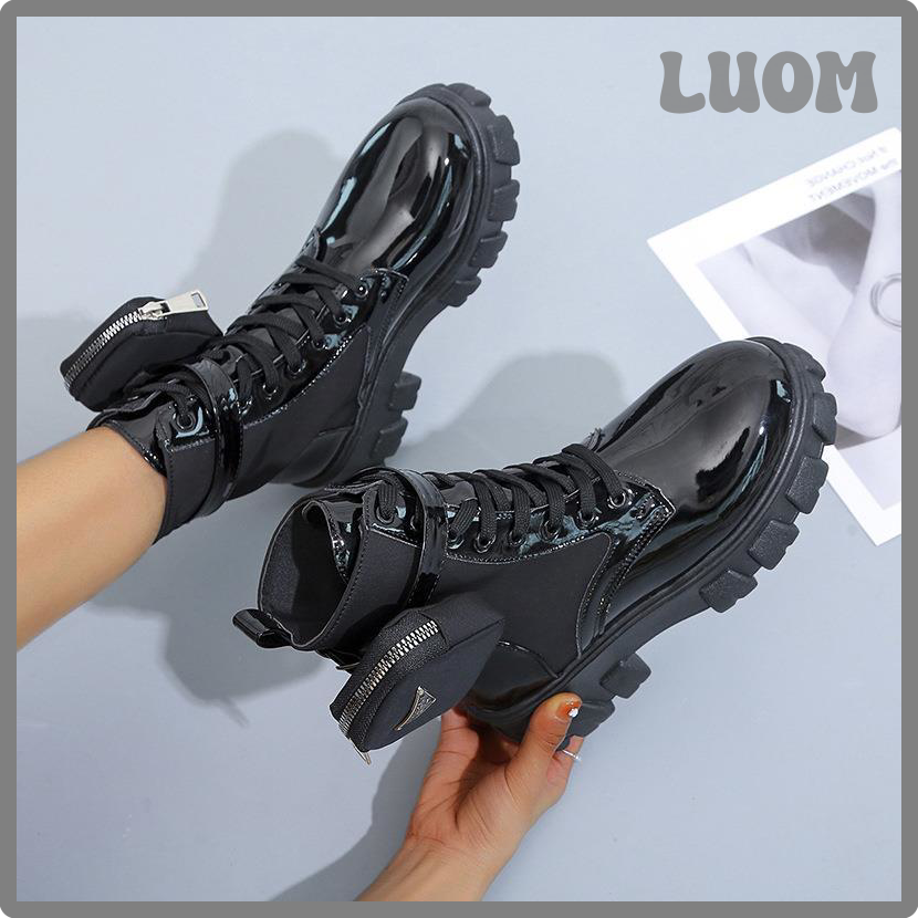 [Luom] dwen Stiefel NEU in Motorrad stiefeletten keile weibliche schnür plattformen weiß Schwarz led