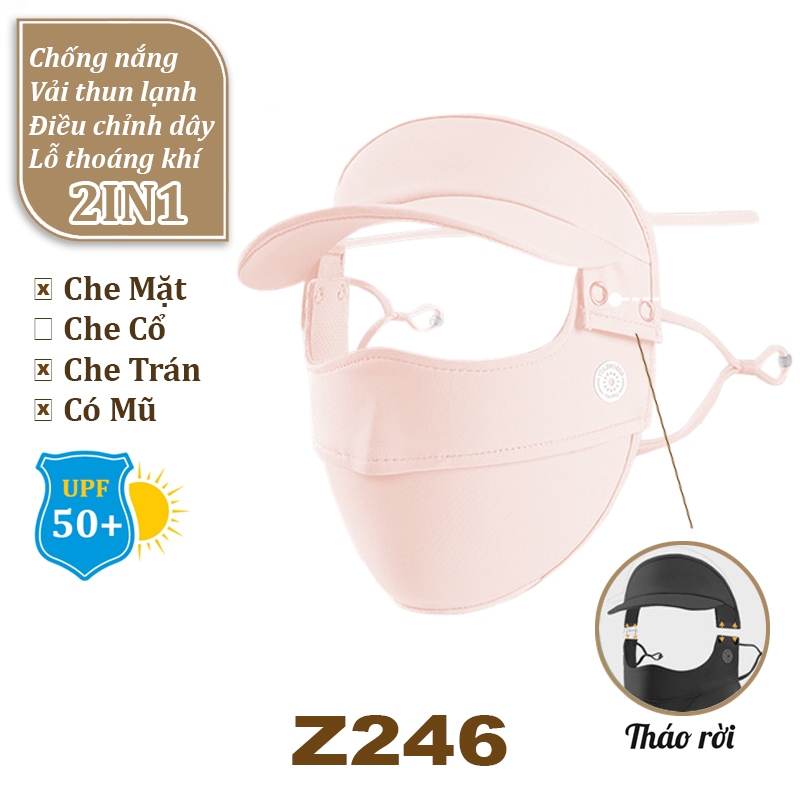Khẩu Trang Nón Trùm Mặt Có Vành Chống Nắng Ninja UV UPF 50+ 5D ( Khẩu Trang Vải Lụa Cao Cấp Chống Nắ