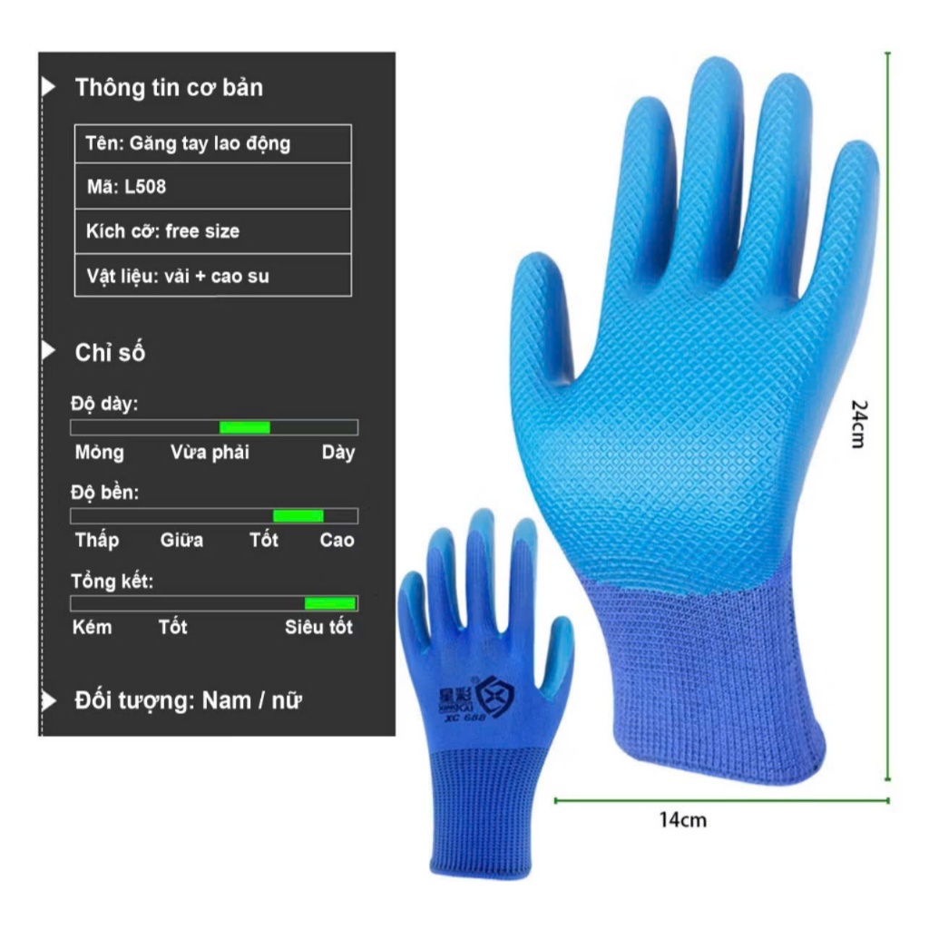 Bịch 12 đôi găng tay bảo hộ lao động phủ plastic A688, găng tay 688, găng tay lao động------
