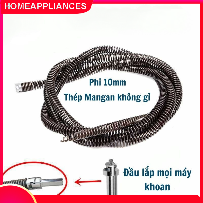 10m Dây Lò Xo Thép Mangan Không Gỉ Siêu Bền Dụng Thông Tắc Cống, Thông Bồn Cầu Cực Mạnh (Lắp Cùng Máy Khoan Dễ Sử Dụng)