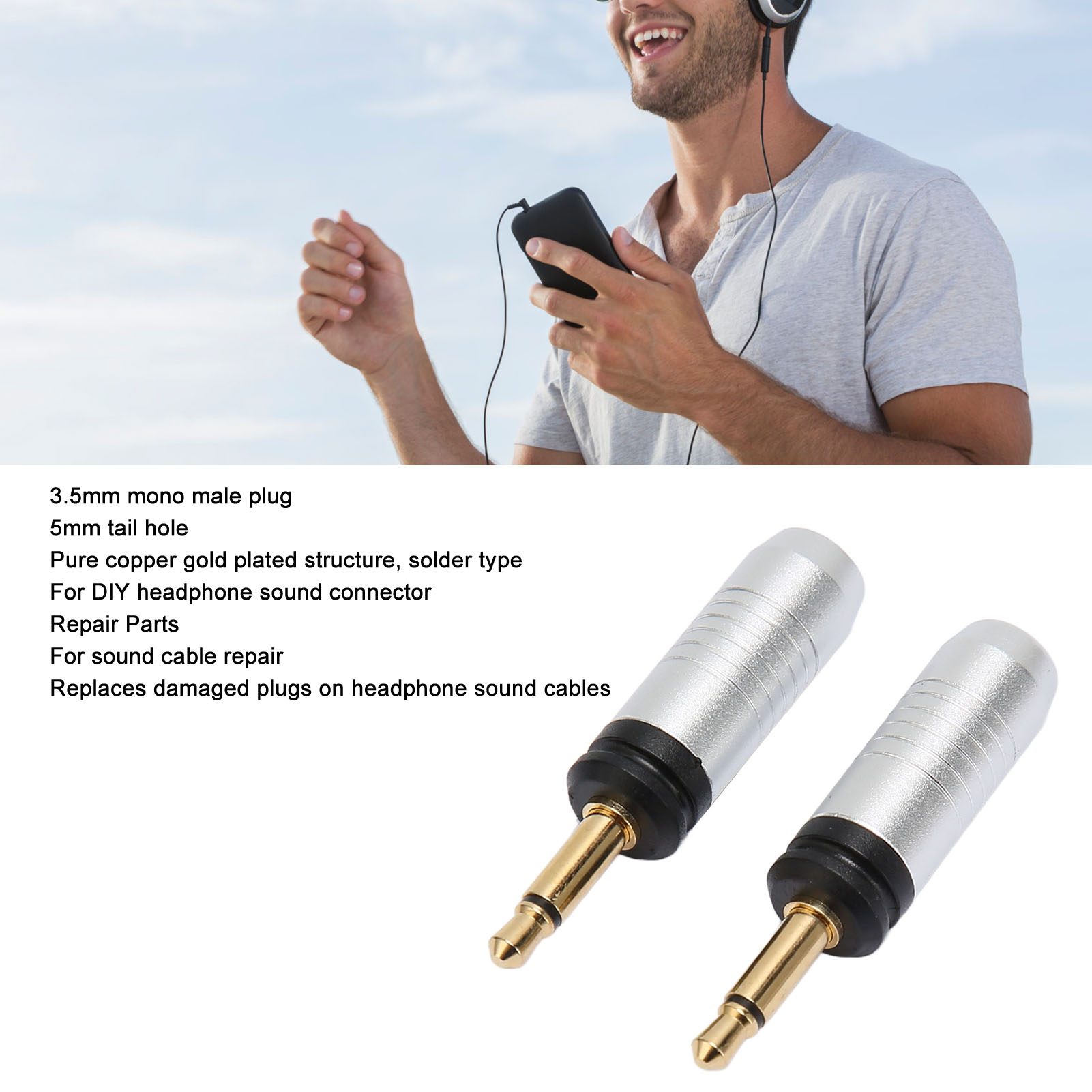 3.5mm sửa chữa cắm loại Hàn mạ Vàng thay thế 3.5mm giắc cắm đơn cho cáp tai nghe