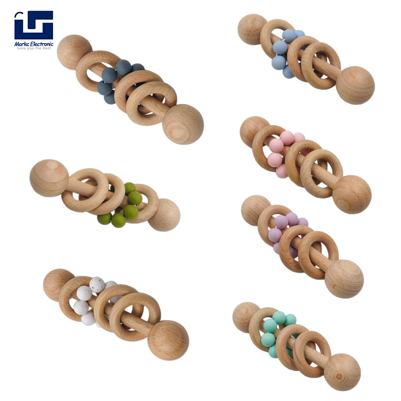 Đồ chơi【thanh liệu】📣Bé lúc lắc bằng gỗ đồ chơi hạt Silicone Vòng nhai mọc răng nắm đồ chơi nhẹ nhàng cho quà tặng sinh nhật nam nữ
