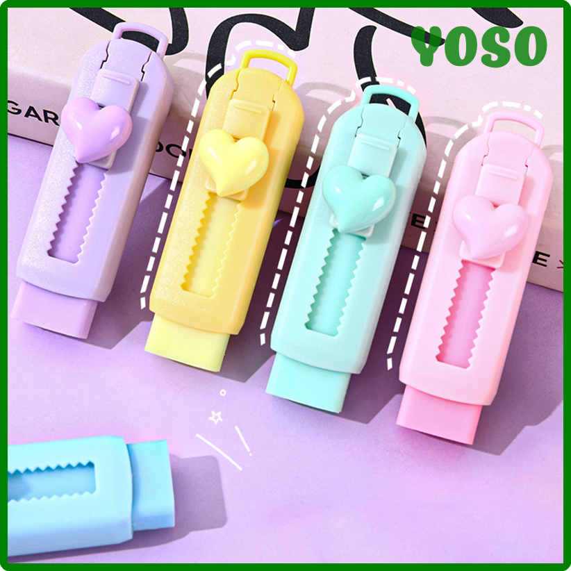 [YOSO] Retractable Push-pull Eraser Portable Solid Color Heart Rubber Without Trace For Students Stationery School Supplies Accessories ✬✫✩