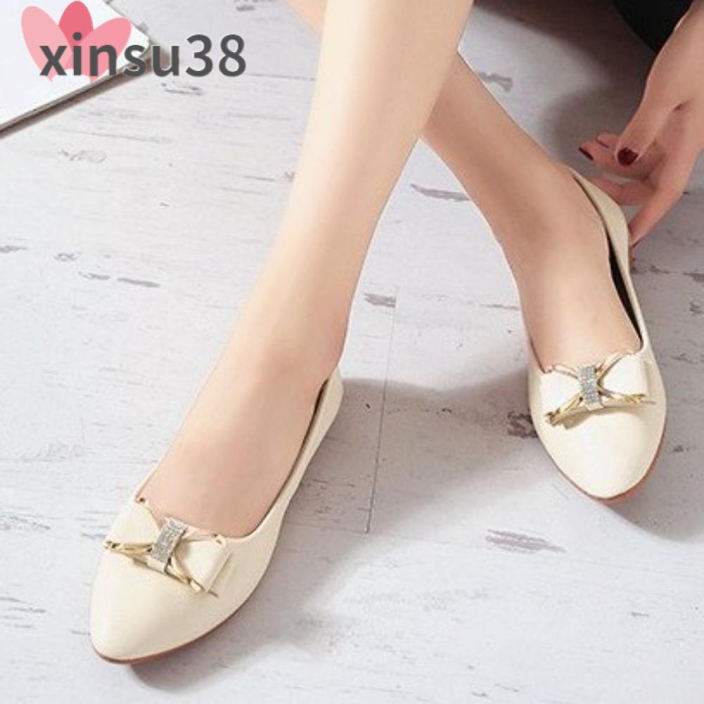 XINSU38 Kim cương giả Giày bệt nữ Nơ Mũi nhọn Giày đế bằng ba lê đơn giản Thời trang Chống trượt Giày lười Xuân Thu