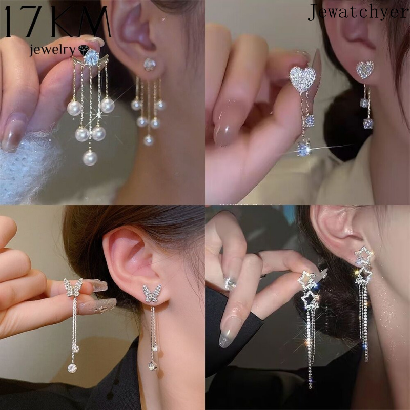 17km thời trang ngọc trai pha lê hoa tai thả rơi thanh lịch hoa đá Zirconia Buttefly tim Tulip Stud earing cho phụ nữ trang sức không gây dị ứng phụ kiện