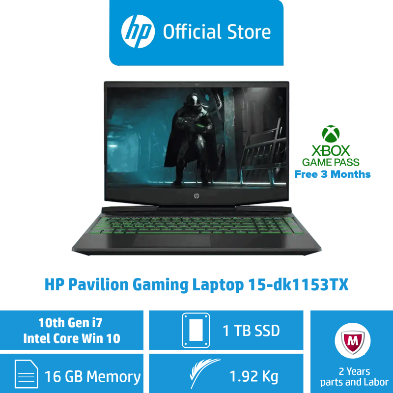 HP Pavilion Gaming Laptop 15-dk1153TX / Intel® Core™ i7-10750H / 16GB RAM / 1TB SSD / Win 10 / Gaming / 144 Hz Refresh Rate / NVIDIA® GeForce® GTX 1650