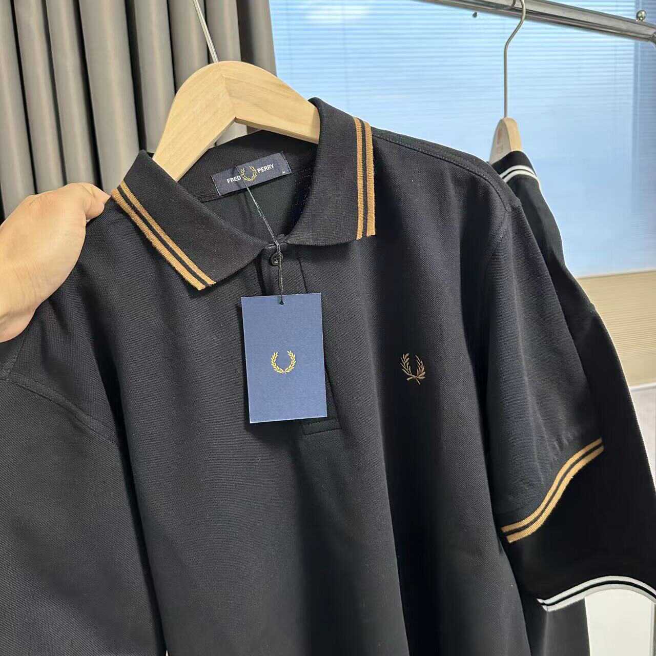 Fred Perry Cao cấp Anh Lúa Mì Tai Fp Người Đàn Ông Của Polo Áo Sơ Mi, Cotton Tinh Khiết, Cao cấp áo phông công sở, màu đen vừa vặn tay ngắn Paul