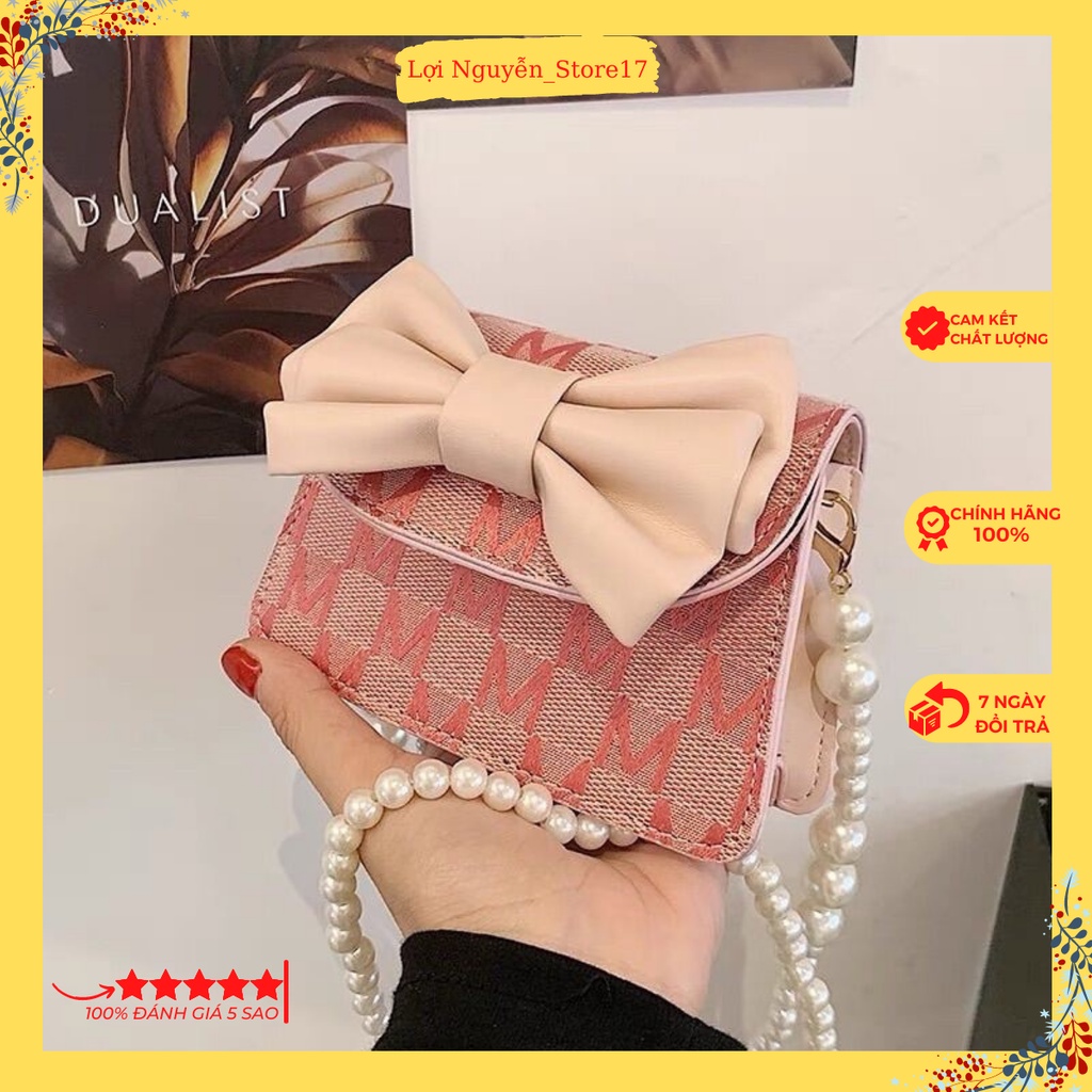 Túi xách mini đeo chéo nữ phối nơ quai ngọc cao cấp siêu xinh