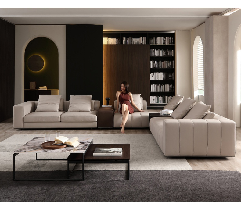 Sofá italiano minimalista de piel, teclas de piano, moderno, minimalista, nórdico, arte en piel, villa italiana, muebles de sala de estar de lujo y luminosos