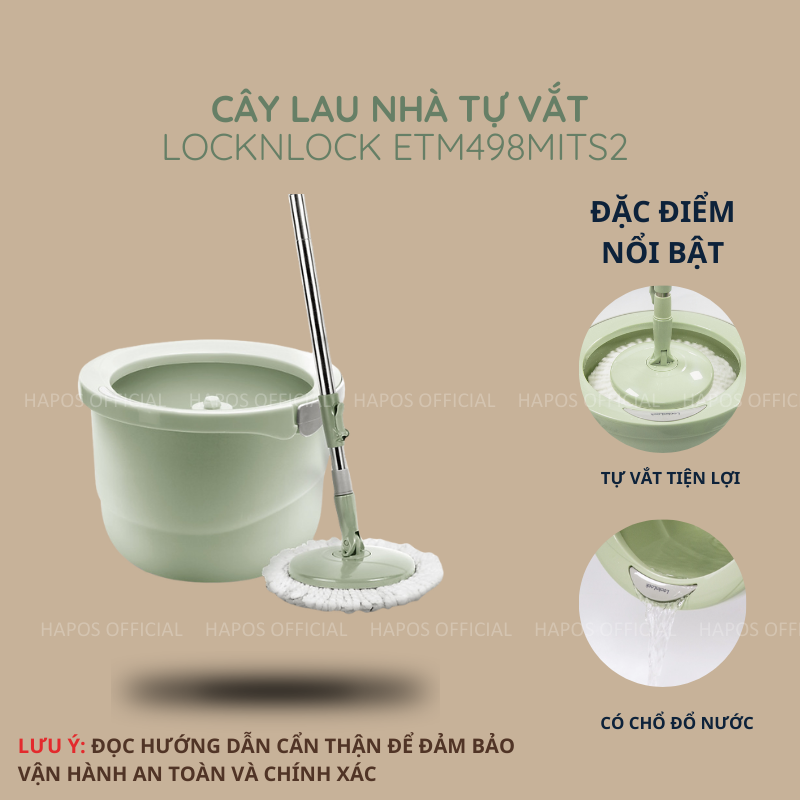 Cây lau nhà tự vắt thông minh 360 độ xoay tay mini, bộ lau nhà LocknLock xịt nước lau sàn tiện lợi -