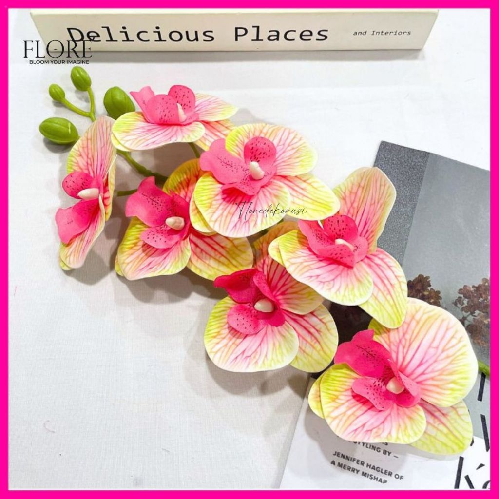Anggrek Bulan Latex 7 Kuntum Bunga Anggrek Palsu Orchid Cymbidium Flower Import Hiasan Meja Rumah Cafe