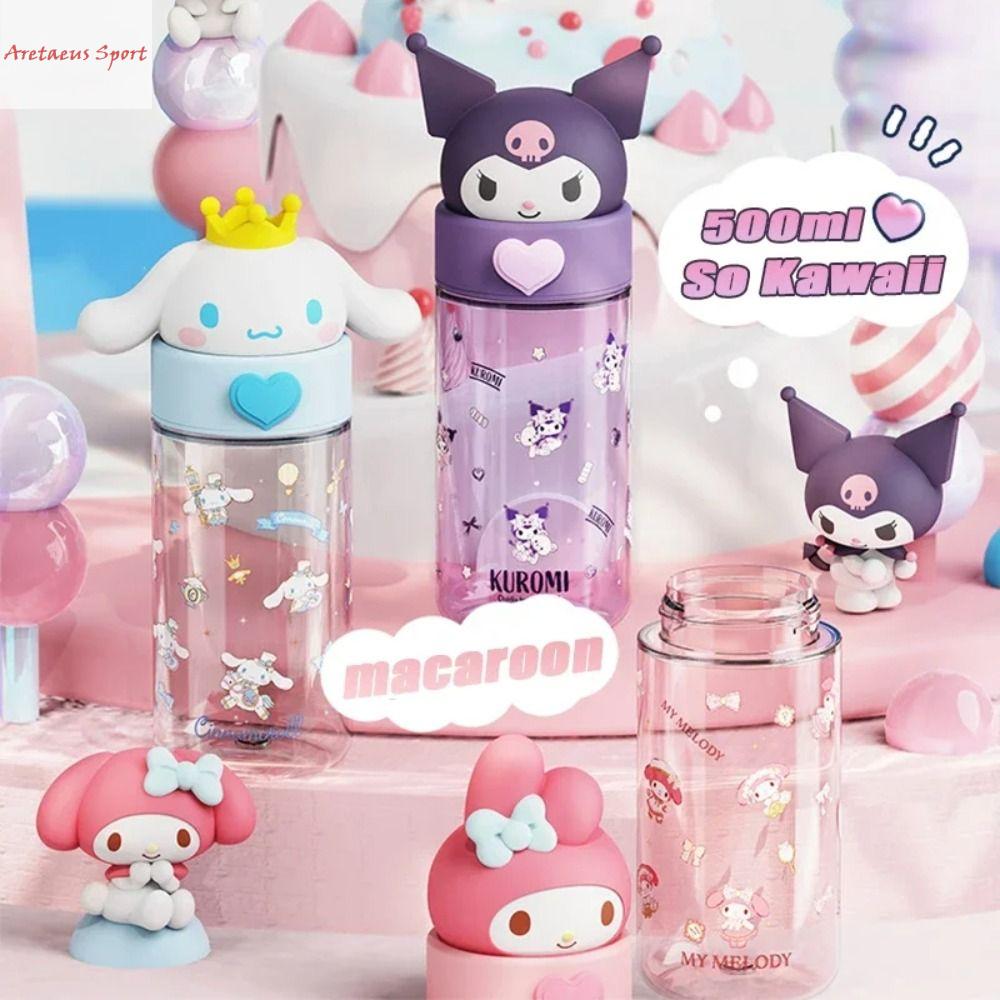 ARETAEUS Chống rò rỉ Cốc nước hình kuromi 500ml Mèo Con Bình nước hình búp bê Bền Dễ thương Chai nước hình giai điệu Ngoài trời