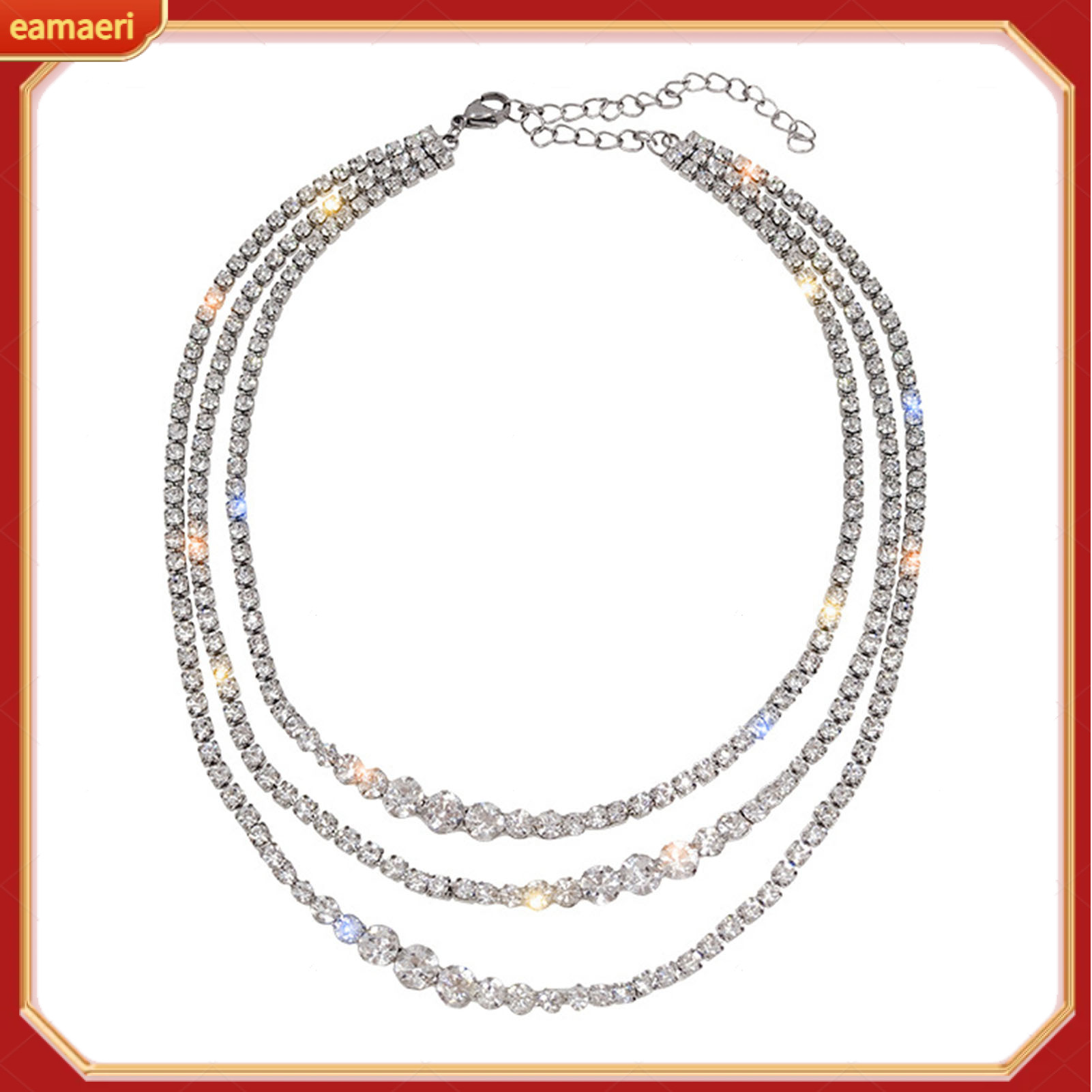 Sparkling Rhinestones Choker Necklace Adjustable Extension Chain Lightweight Simple Three Layer Shor