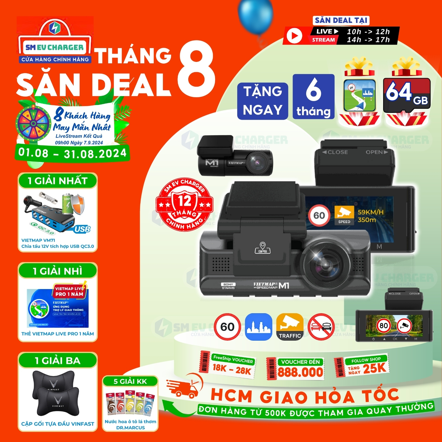 Camera hành trình Vietmap M1 - Camera hành trình Cảnh báo giao thông - SM EV Charger - Chính hãng