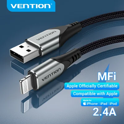 Vention iphone Cable Fast Charging Lightning Cable iPhone Charging Cable USB A to Lightning Fast Charger Cable Braided MFi Certified compatible with Apple for iPhone 11 12 X Pro Max iPad iPod iPhone Apple Lightning Cable