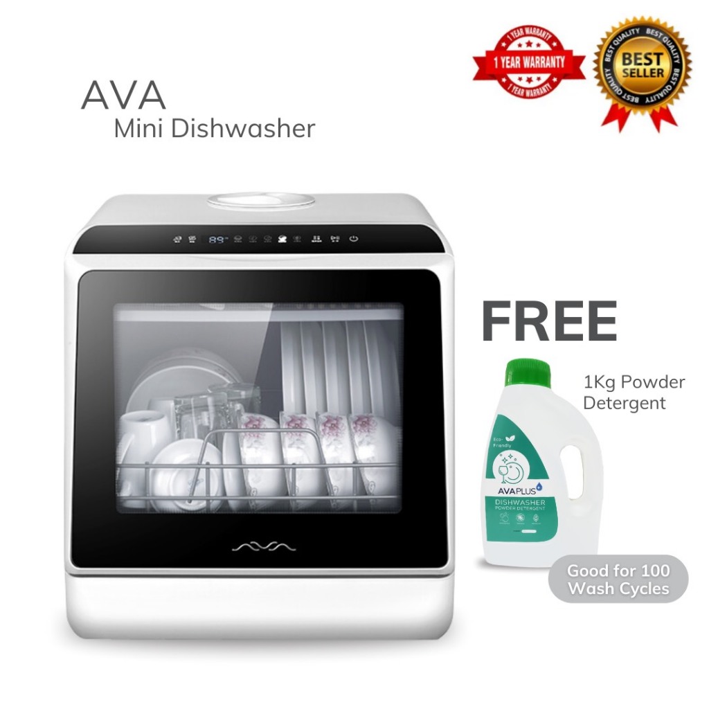 AVA Mini Dishwasher with Extra Dry Function & Free Detergent