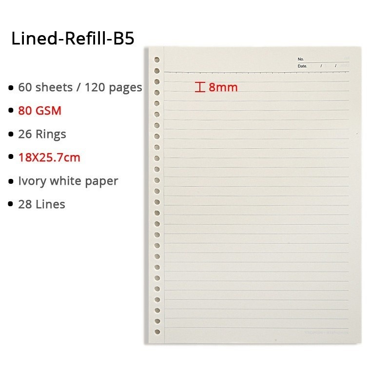 A5/B5 20/26 holes Loose-Leaf Notebook Inner Refill Paper(60 sheets)