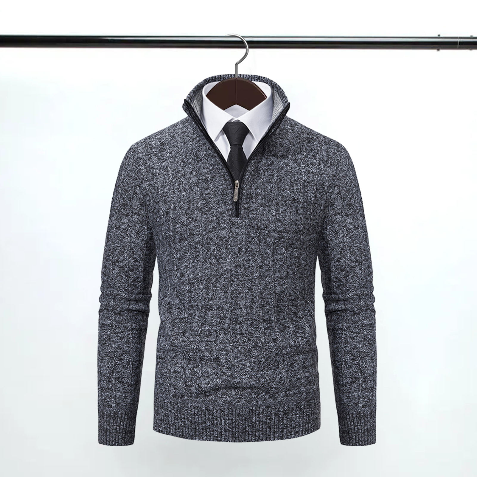 FCO MALL Gemütlicher Polyester-Pullover für Herren, einfarbiger Pullover, Herren-Winterpullover mit Reißverschluss-Design und dicker Wärme, Perfect387_voghion.com