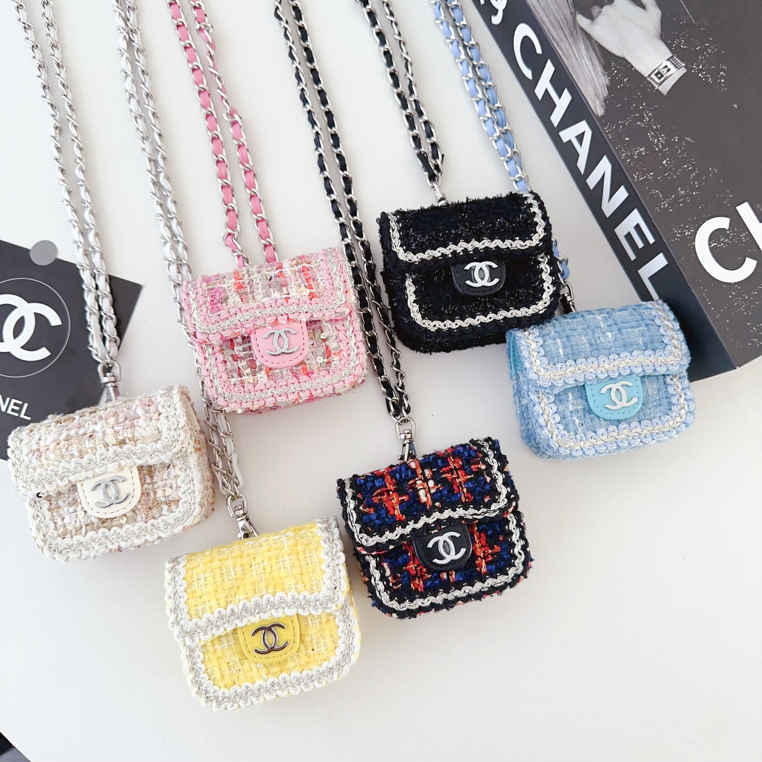 Cổ điển len materail thương hiệu sang trọng Crossbody Tai nghe trường hợp bìa cho AirPods Pro2 AirPods Pro AirPods 3 AirPods 1 2 phổ trường hợp bìa