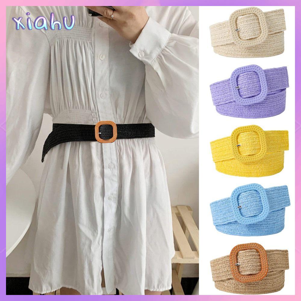 XIAHU Thời trang Mùa hè Rộng Thắt lưng dệt rơm Thắt lưng Thắt lưng bện Thắt lưng