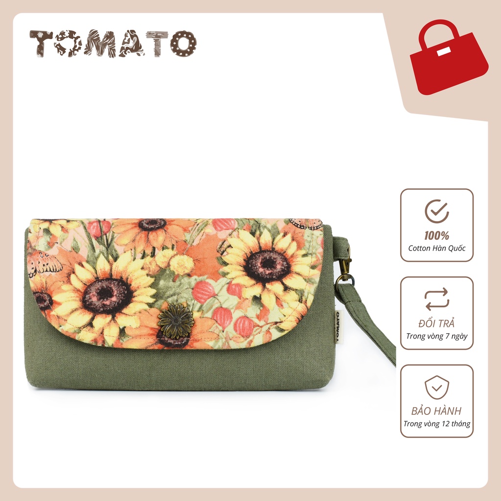 Ví bầu ví vải cầm tay phối hoa, hoạ tiết độc đáo đựng tiền, thẻ ví curve - tomato handmade