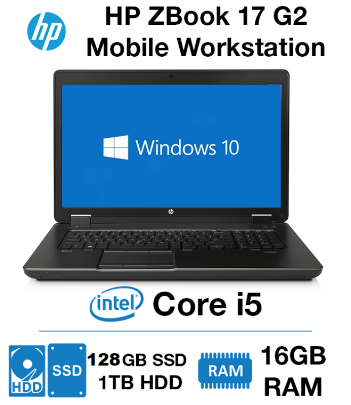 HP ZBOOK Workstation 17 G2 i5-4TH GEN / 16GB / 128GB SSD /1TB HDD / AMD Radeon GRAPHICS /17INCH HD SCREEN / WINDOWS 10 PRO / Good for Business purpose / Designing / Gaming (Refurbished)