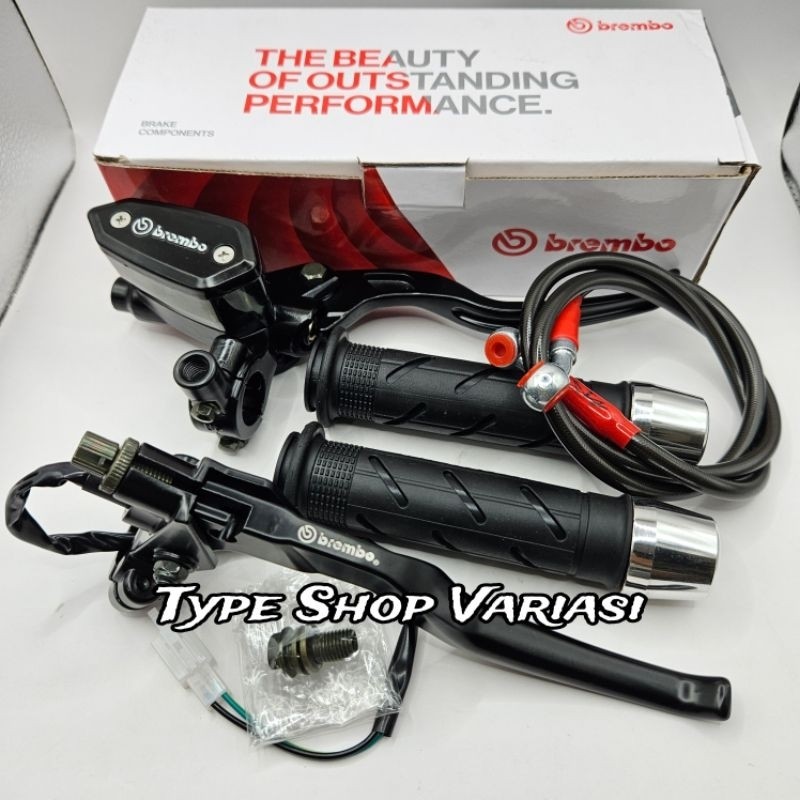 Paket 4in1 Master Rem Tabung Tipe Oval + Handgrip Sisik + Jalu Stang Chrome + Selang Rem 95cm Universal Harga 119,500 rupiah*Gratis Ongkir