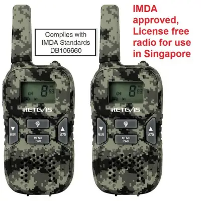 IMDA approved, license free PRM446 2 x Retevis RT33 (one pair) walkie talkie 0.5W USB charging port VOX baby monitor function