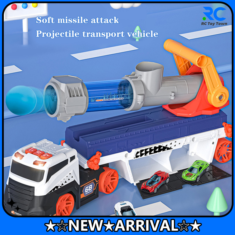 Missile Projectile Vehicle Toys With Sound Lights Catapult Shell Transport Truck With 4 Cars And 6 Balls Birthday Gifts For Kids ราคา 632 บาท*ส่งฟรี