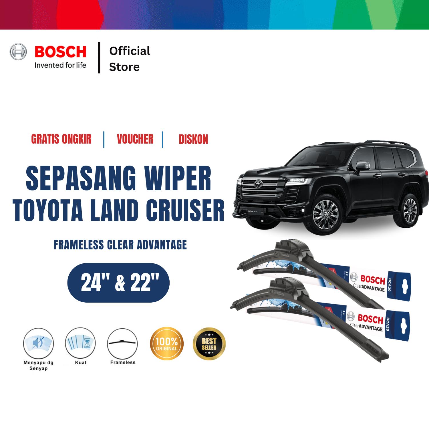 Bosch Sepasang Wiper Frameless New Clear Advantage Mobil Toyota Landcruiser Size 24 dan 22 Inci Harga 226,015 rupiah*Gratis Ongkir