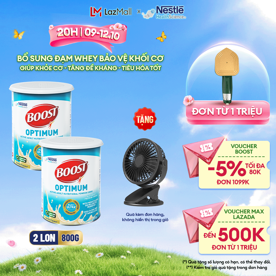 [Tặng Quạt Kẹp Mini/Set Túi Mẹ Bé] Bộ 2 Sữa Bột NESTLÉ BOOST OPTIMUM Xuất Xứ Singapore Bổ Sung Dinh Dưỡng Giúp Cải Thiện Sức Khỏe Cho Người Lớn Tuổi 800G