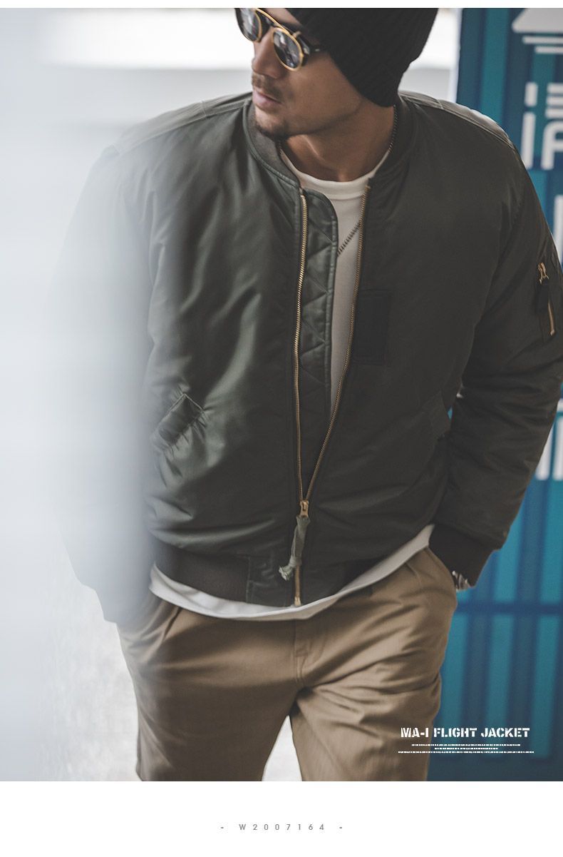Madden Workwear   American R Army Green MA-1 Short Flight Jacket Warm Thick Cotton Coat for Men Trendy · v4