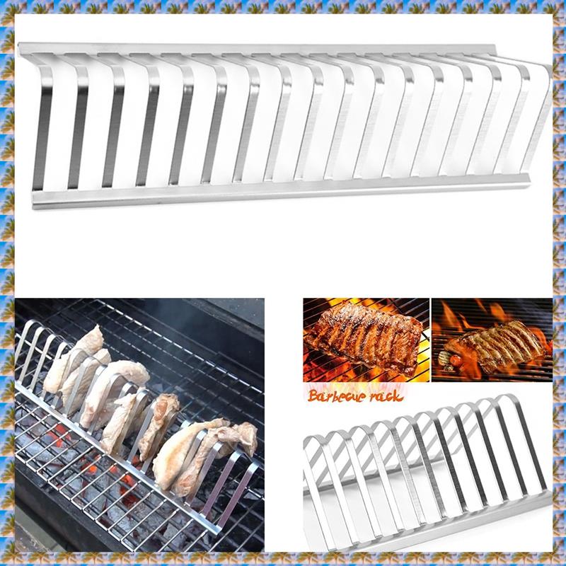 (XGTR) Stainless Steel Barbecue Grill Holder Smoking Rib Racks Grilling BBQ Outdoor Roasting Stand Picnic Utensil