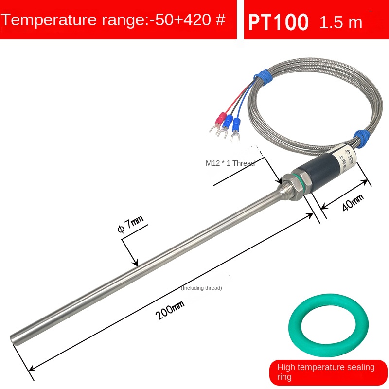 PT100 Cảm Biến Nhiệt Độ Đầu Dò Nhiệt Độ Chống Thấm Nước WZP-187 Điện Trở Nhiệt Platin Thanh Cảm Biến Nhiệt Độ Cặp Nhiệt Điện Loại K/E - PT100/200*1.5 Mét