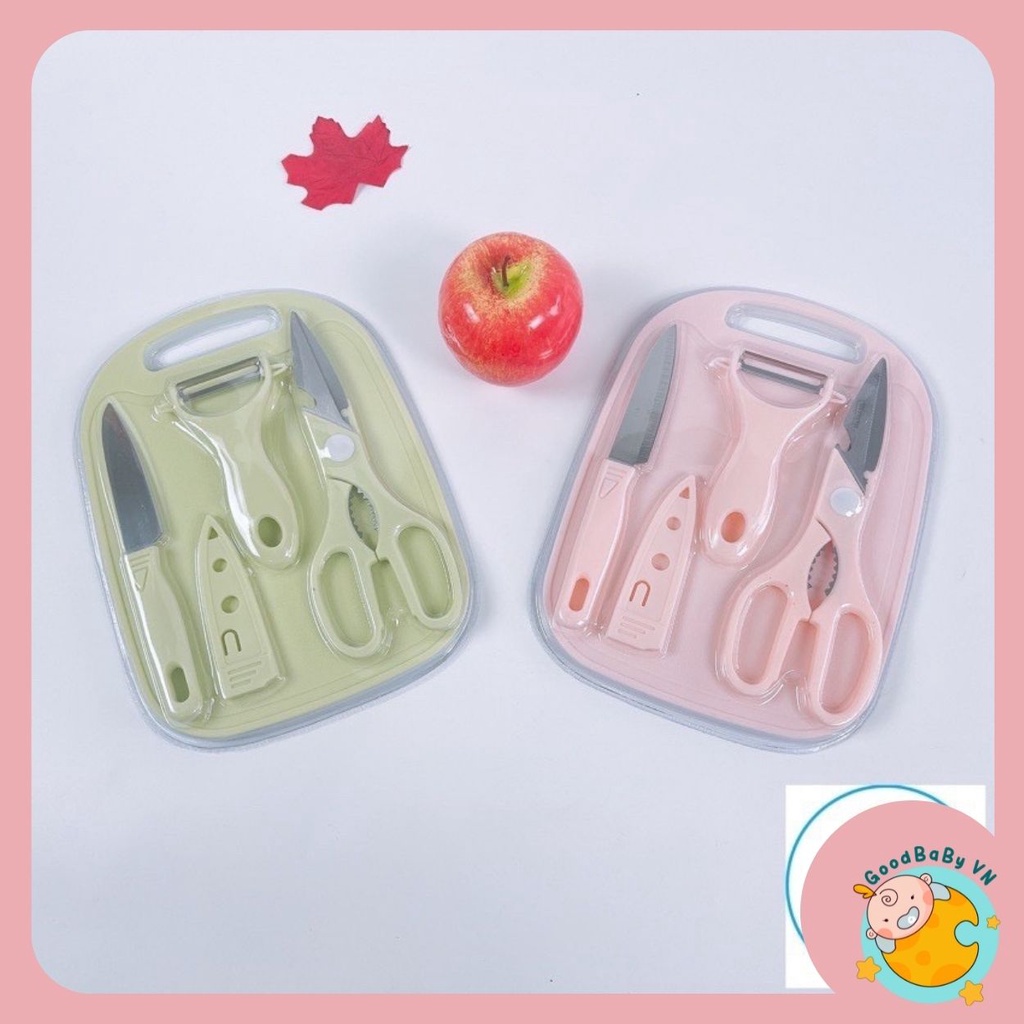 [Freeship + Voucher 8%] Bộ Dao Thớt Chế Biến Ăn Dặm Cho Bé 4 -5 chi tiết Goodbabyvn