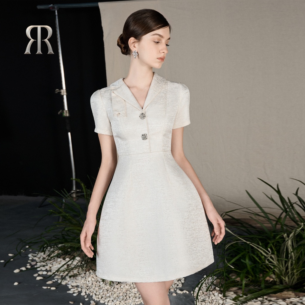 Rập - đầm cổ sơ mi đính đá tay ngắn thân xoè - hyatt 08