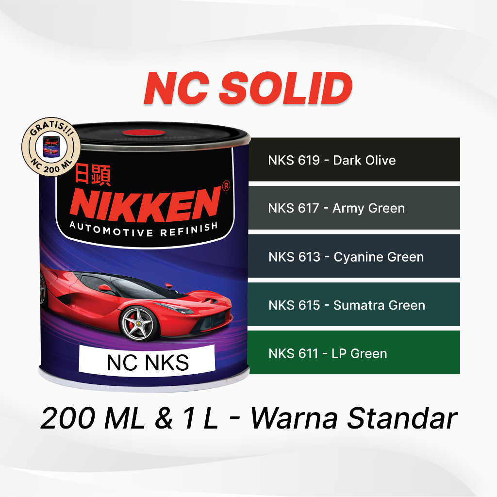 NIKKEN NKS NC Solid Color - Warna Standar - Cat Duco Mobil Motor Kayu Besi - Dark Olive / Army Green / Cyanine Green / Sumatra Green / LP Green Giá 24,200 Đồng*Miễn phí vận chuyển