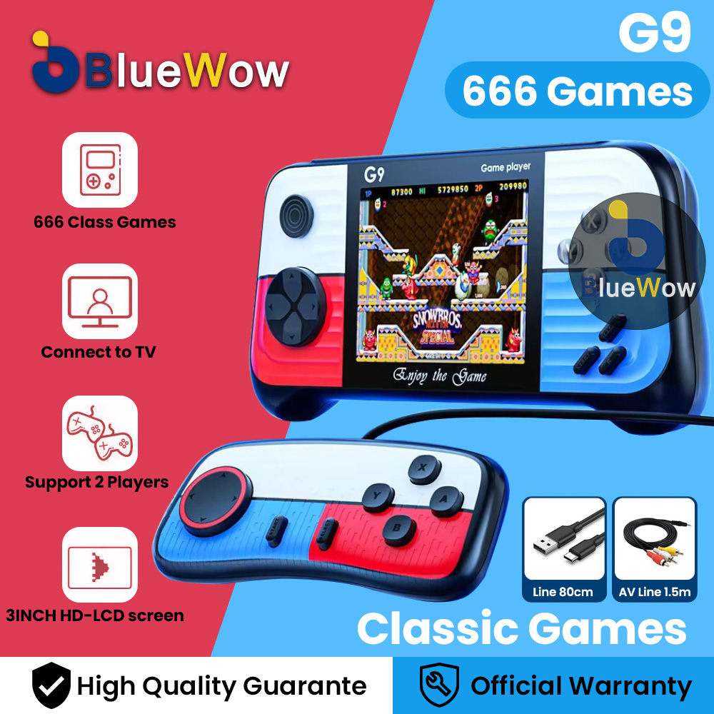 BlueWow G9 Handheld Game Console - 666 Classic Games, 3-inch HD Soft Light Display, TV Connection & 2-Player Mode, Ergonomic Design - Portable Retro Gaming Device - ยี่ห้อ BlueWow ราคา 509 บาท*ส่งฟรี