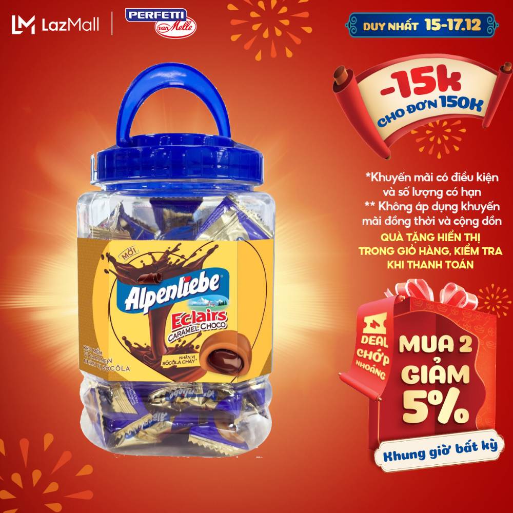 Hũ Kẹo mềm Alpenliebe Eclairs Hương Caramen Nhân Vị Socola chảy Hũ 50 viên