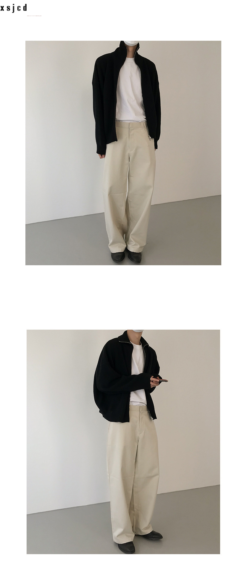 xsjcd Cardigan sweater jacket men's autumn and winter Hong Kong style solid color sweater trendy design casual stand-up540_voghion.com