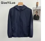 QiaoYiLuo Áo khoác nam-quần áo da nam mùa hè nam có mũ mới quần áo chống nắng áo đặc biệt ngoài trời Top quần áo mỏng