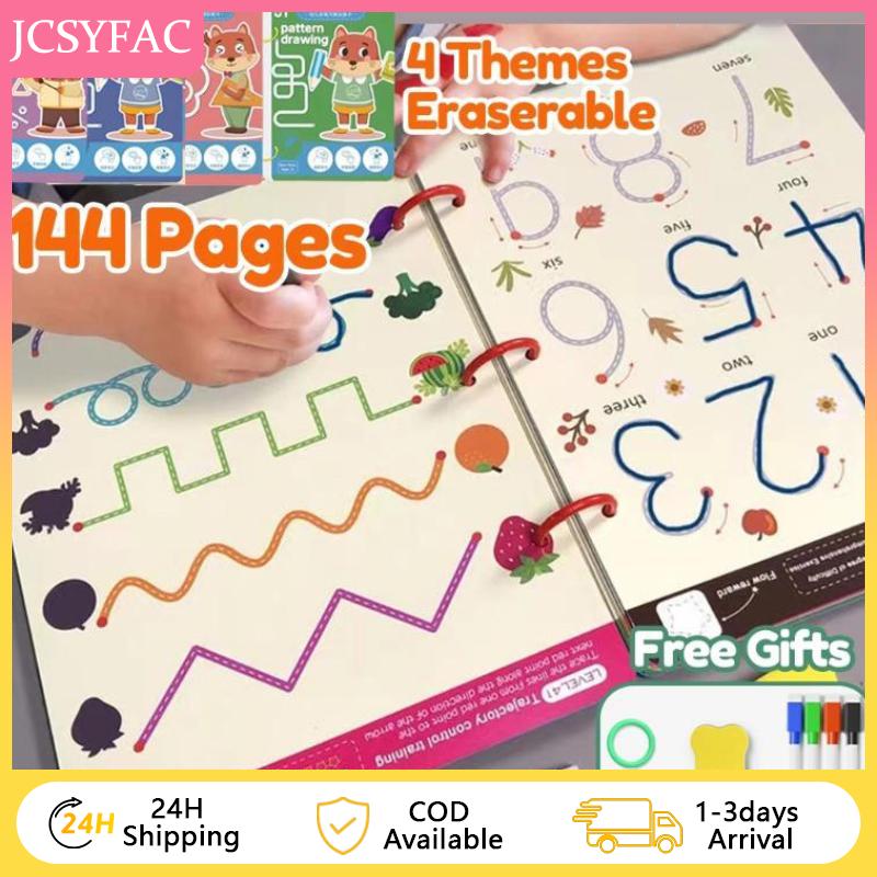 【JCSYFAC】 144Pages Tracing Book For Kids Erasable Coloring Book Writing Practice Workbook School Season Deal