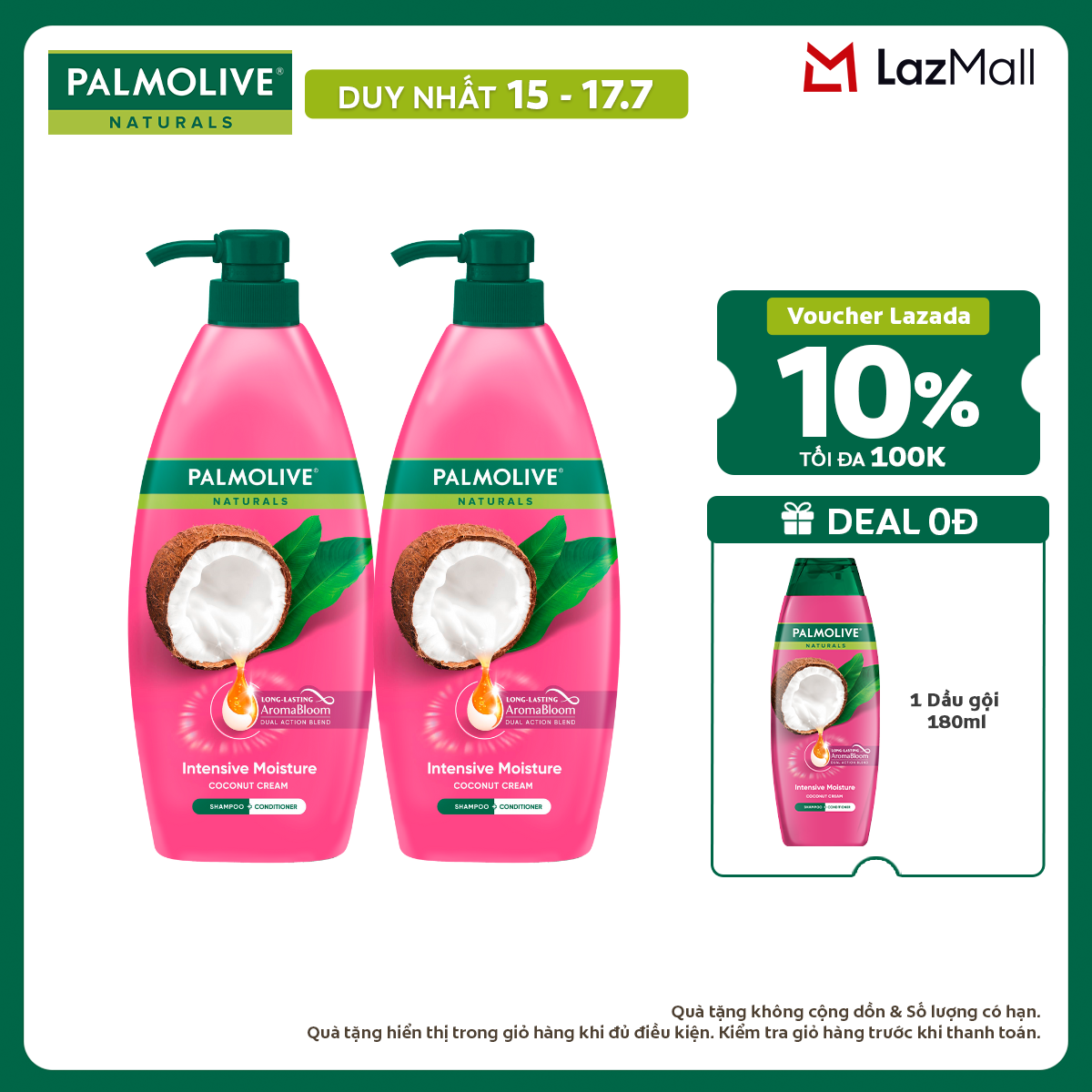 [Chỉ 15-17.7_Tặng Gội 180ml] Bộ 2 Dầu gội Palmolive kèm xả 2-trong-1 chiết xuất thiên nhiên 600ml